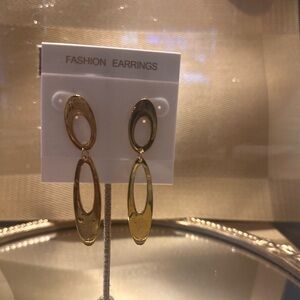 Gold Oval Drop Earrings